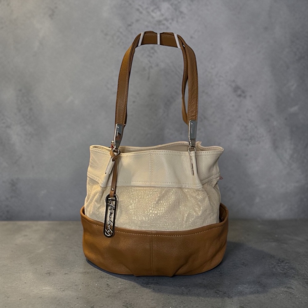 B. Makowsky Two-Tone Leather Suede Tote Bag